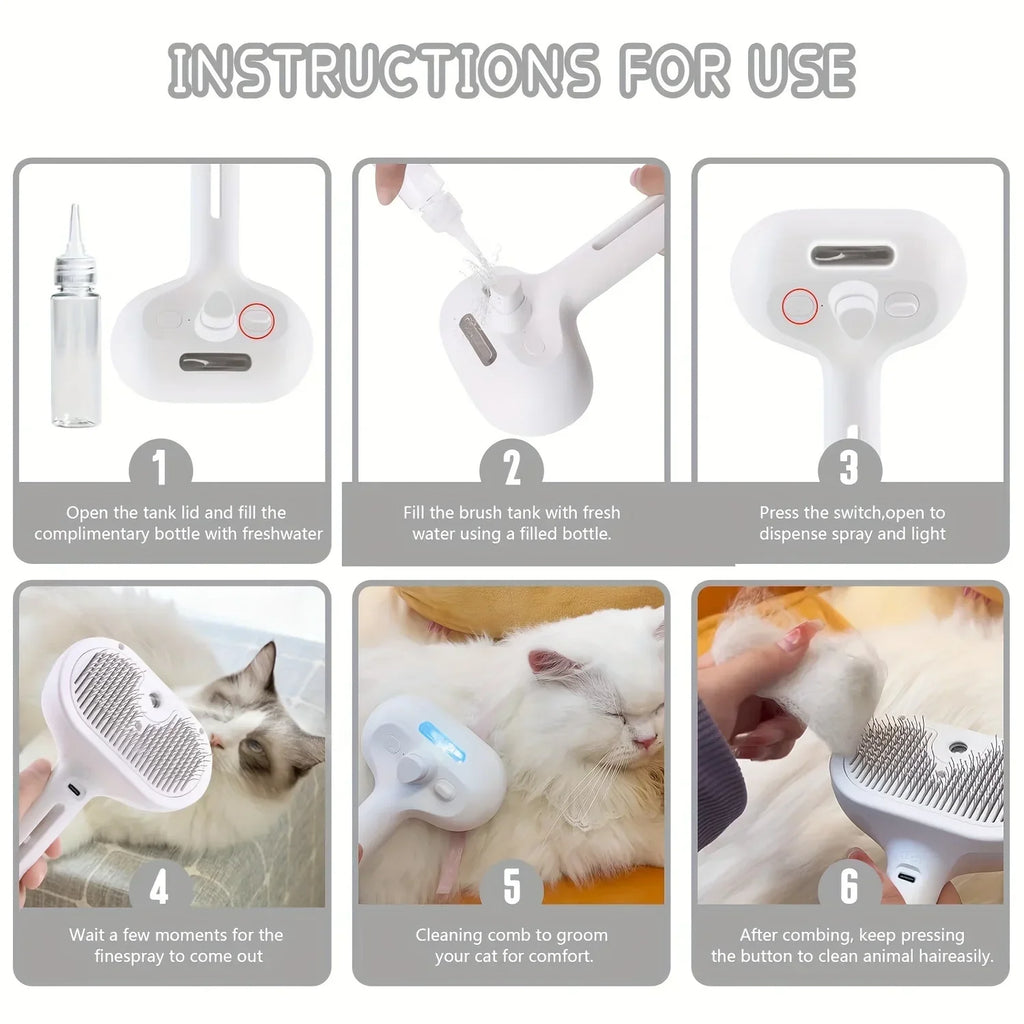 Pet Grooming Brush with Electronic Mist Spray